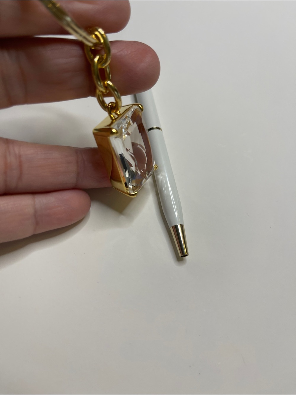 Coach Gold Rectangular Crystal Keychain with White Coach Pen - Picture 2 of 8